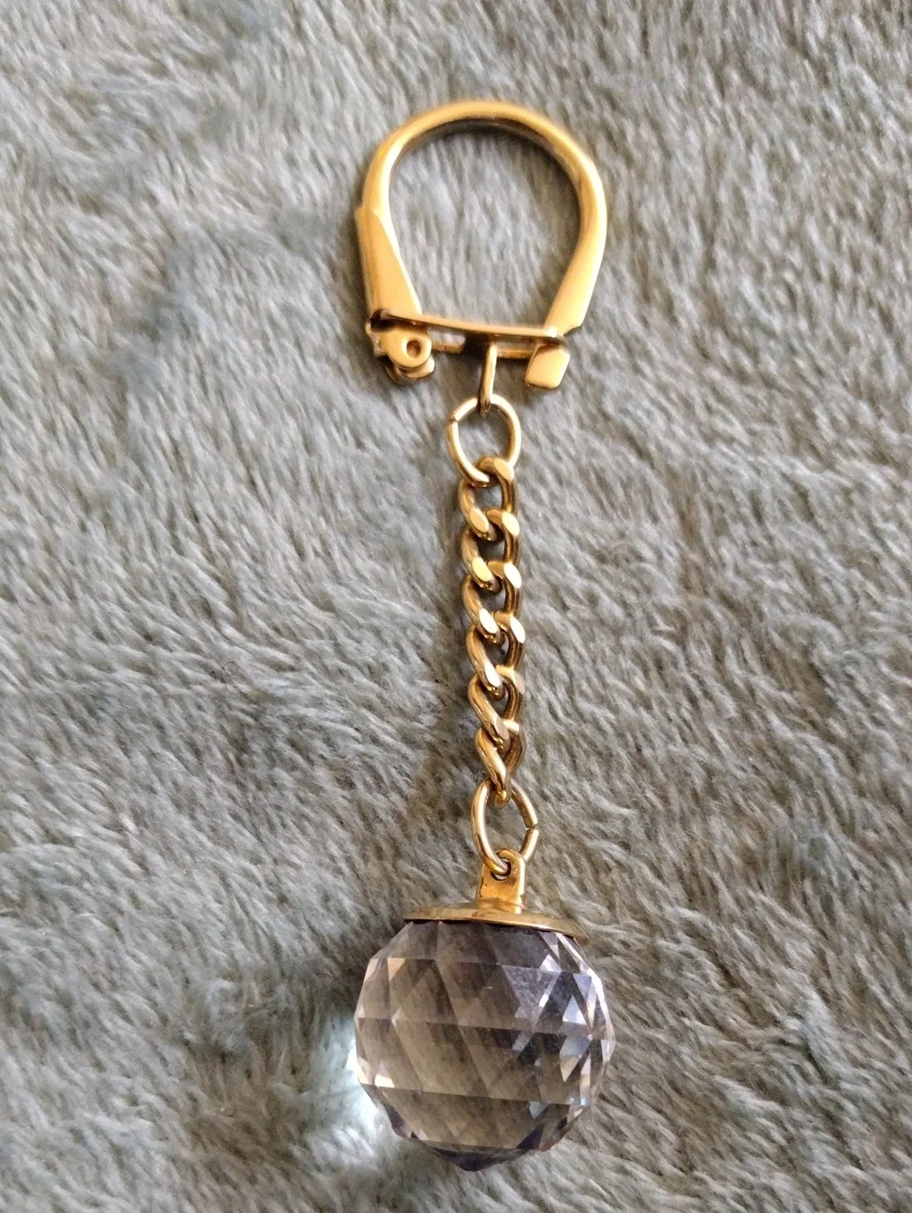 Gold-Tone Crystal Ball Keychain - Clear Hanging Charm